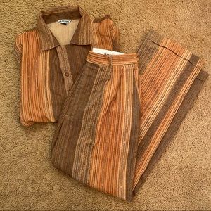 SOLD Brown & Orange Button Down and Pants Set